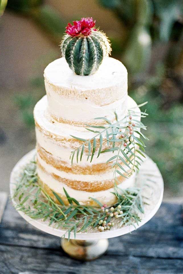 idées decoration du gateau de mariage avec des plantes grasses, des plantes succulentes, cactus